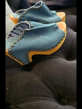 dingo Teal Suede Studded Slip-On Mules